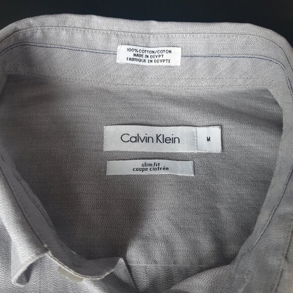 Calvin Klein SZ M Slim Fit Gray 100% Cotton Men's Button Down Shirt - Picture 7 of 13
